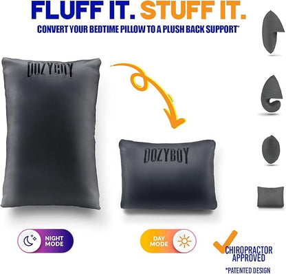 Fluff and Stuff Comfort Pillow | Queen Size Memory Foam Pillows, Chiropractor Designed and Approved 2-in-1 Back Support and Bed Pillows | Fully Adjustable Pillow (Black, Queen (Pack of 1))