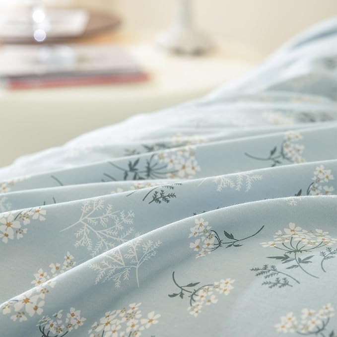 Jane yre Twin Duvet Cover Floral Brushed Microfiber 3 Pieces Bedding Set Garden Style Blue Flower Pattern Duvet Cover with Zipper Closure, Luxury Soft Breathable Comfy