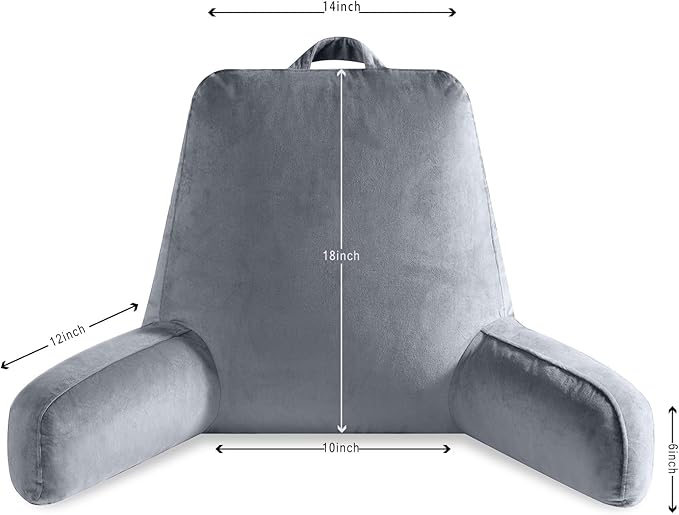 Reading Pillow for Sitting in Bed Adult, Reading Pillow with Shredded Memory Foam, Bed Pillow with Washable Cover, Back Pillow Sitting Up with Extend Arms, LightGrey, Large