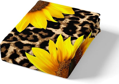 Castle Fairy Sunflowers Duvet Cover Set King Size,Leopard Fur Print Comforter Cover with 2 Pillowcases Bedspread,Wildlife Animal Floral Microfiber Quilt Cover for Adult Women, 3 Pieces