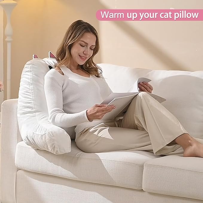 SUNSIDE Kitty Reading Pillow for Sitting in Bed, Cute Back Pillows for Adult and Children, Shredded Memory Foam Pillow with Arms, Cat Design Bed Pillows, Back Support Pillow with Washable Cover