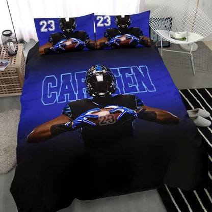 Personalized American Football Bedding Set, Kids 3 Piece Duvet Cover Set with Pillow Shams for Teens Boys, NO Comforter, Twin Size for Rugby Lovers (Football 16)