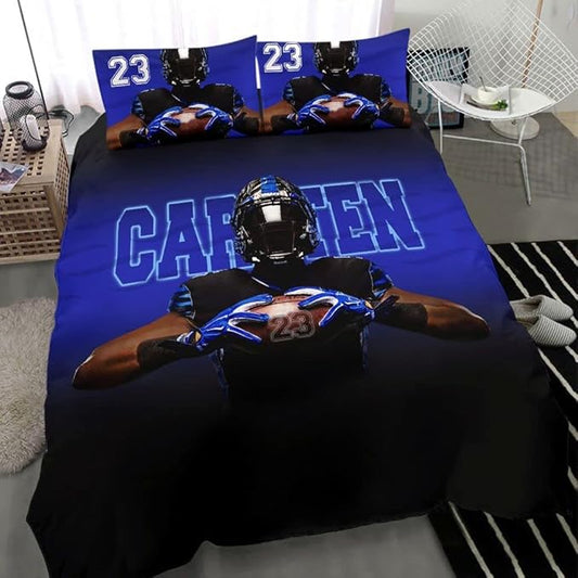 Personalized American Football Bedding Set, Kids 3 Piece Duvet Cover Set with Pillow Shams for Teens Boys, NO Comforter, Twin Size for Rugby Lovers (Football 16)