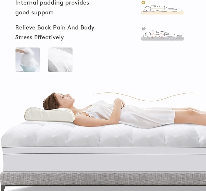 Mattress Topper Full XL,Extra Thick Mattress Pad Cover for Back Pain,Cooling Mattress Protector with 8-21 Inch Deep Pocket,Overfilled Down Alternative Filling,White