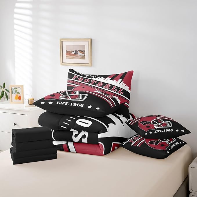 Erosebridal Football Sports Comforter Set Football Seasonal Color Bedding King, Sports Lovers Comforter + Flat Sheet + Fitted Sheet + 2 Pillowcases + 2 Throw Pillow Covers