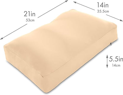 PILLOWY Premium Microbead Bed Pillow, Medium Extra Fluffy But Supportive - Ultra Comfortable Sleep with Silk Like Anti Aging Cover 85% Spandex/ 15% Nylon Breathable, Cooling Barely Beige