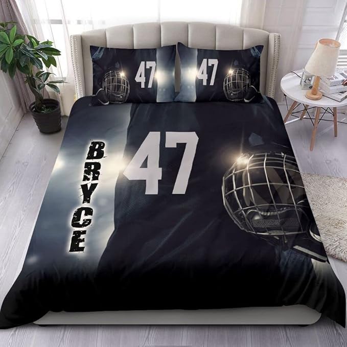 Personalized American Football Bedding Set, Kids 3 Piece Duvet Cover Set with Pillow Shams for Teens Boys, NO Comforter, Twin Size for Rugby Lovers (Football 13)