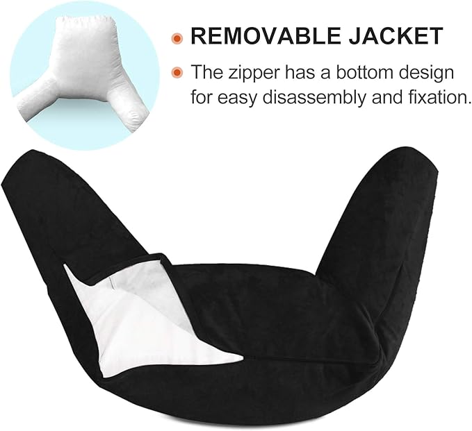 Reading Pillow for Sitting in Bed Adult with Detachable Neck Roll & Big Backrest Pillow for Bed Sitting up with Arms Side Pocket Shredded Foam Large Back Chair Pillow with Washable Cover