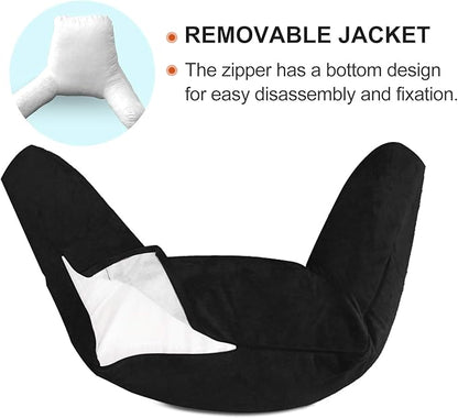 Reading Pillow for Sitting in Bed Adult with Detachable Neck Roll & Big Backrest Pillow for Bed Sitting up with Arms Side Pocket Shredded Foam Large Back Chair Pillow with Washable Cover