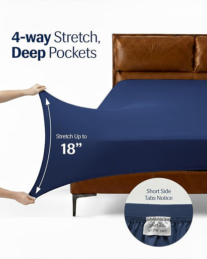 REST® Evercool®+ Cooling Sheet Set, Queen Size, Midnight Blue, Breathable Bed Sheets for Hot Sleeper and Night Sweats, with Pillowcases, with Ionic+ Self-Cleaning Silver Yarn for Sensitive Skin, 4PCS