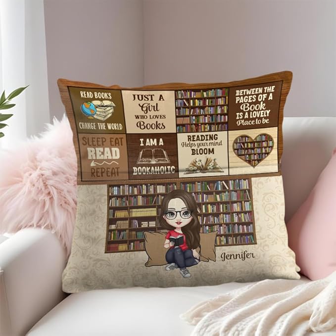 ENCYCOM Personalized Book Reading Pocket Pillow - Custom Reading Pillows with Name – Uniqua Gift for Bookworm Girls, Women Who Love Books, Perfect for Bed or Cozy Corner (Reading Pillow 04)