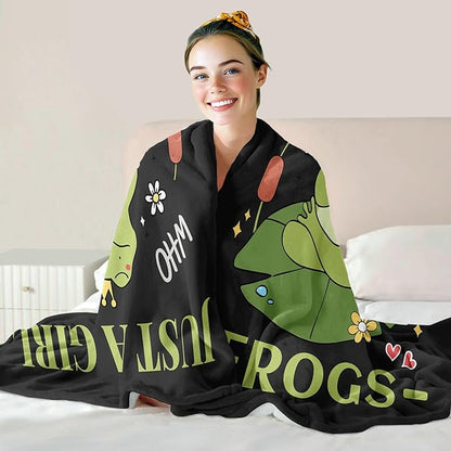 Frog Lover Blanket, Just A Girl Who Loves Frogs Blanket, Soft Warm Cozy Fleece Throw, Gifts for Girls Women Kids, 40"x50", Black
