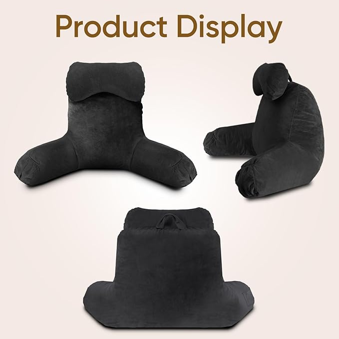 Reading Pillow for Sitting in Bed Adult, Reading Pillow with Shredded Memory Foam (Black, Extra Large 25" H)