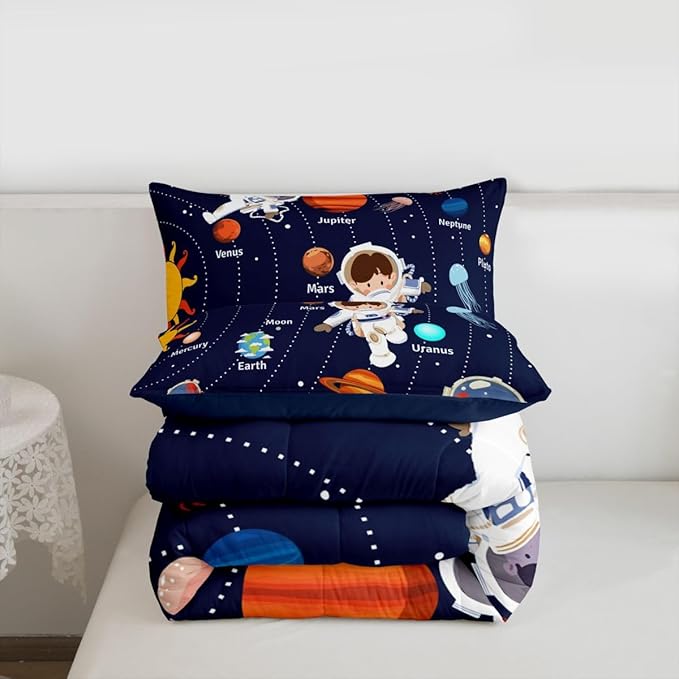 Feelyou Solar System Comforter Set King Size Outer Space Comforter for Kids Teens Adults Universe Planets Bedding Set Cute Astronaut Blue Duvet Set Room Decor 3Pcs with 2 Pillow Case
