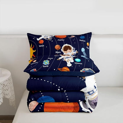 Feelyou Solar System Comforter Set Full Size Outer Space Comforter for Kids Teens Adults Universe Planets Bedding Set Cute Astronaut Blue Duvet Set Room Decor 3Pcs with 2 Pillow Case