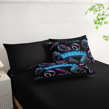 Baseball Sports Comforter Set 7Pcs Sneaker Baseball Bat Gloves Bedding Set for Kid Teen Girl Boy Adult Sports Games Shoes Quilt Bed Decor Twin with 2 Sheets,2 Pillowcases,2 Throw Pillow Covers