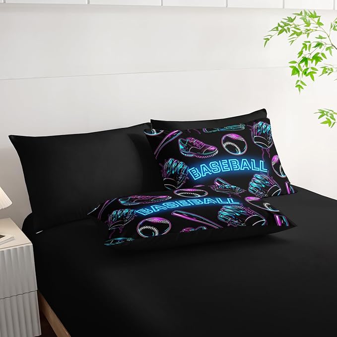 Baseball Sports Comforter Set 7Pcs Sneaker Baseball Bat Gloves Bedding Set for Kid Teen Girl Boy Adult Sports Games Shoes Quilt Bed Decor Full with 2 Sheets,2 Pillowcases,2 Throw Pillow Covers