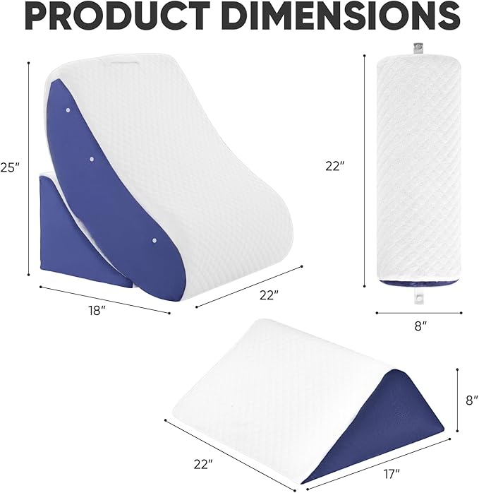 4 PCS Wedge Pillow Set for After Surgery, Memory Foam Orthopedic Bed Wedge Pillow Set, Adjustable Bed for Sleeping, Acid Reflux Relief, Post Surgery Recovery, Back Support, Leg Elevation, Blue