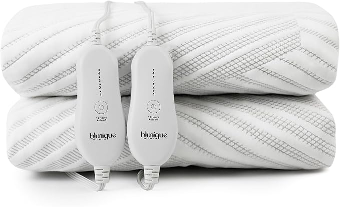 Electric Heated Mattress Pad Queen Size Dual Control Bed Warmer, Deep Pocket, Side Storage Pouch for Controller, Machine Washable, 3D Air Layer Fabric, 60"x80", Grey