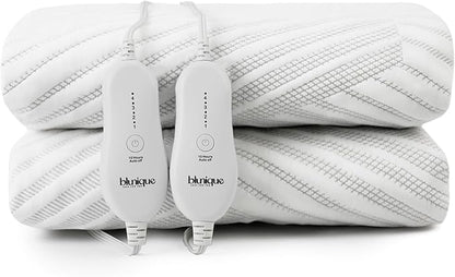 Electric Heated Mattress Pad Queen Size Dual Control Bed Warmer, Deep Pocket, Side Storage Pouch for Controller, Machine Washable, 3D Air Layer Fabric, 60"x80", Grey