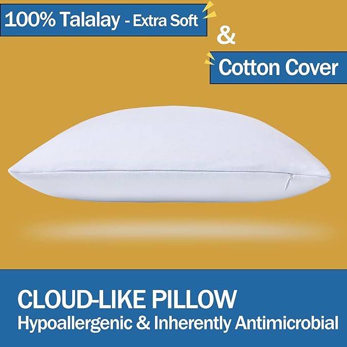 Talalay 100% Natural Premium Latex Pillow,Bed Pillow for Sleeping with Removable Cotton Cover, Helps Relieve Pressure, Breathable, Pressure Relief, Durable, Best Gift (King Size)