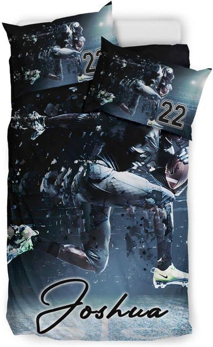 Personalized American Football Bedding Set, Kids 3 Piece Duvet Cover Set with Pillow Shams for Teens Boys, NO Comforter, Twin Size for Rugby Lovers (Football 12)