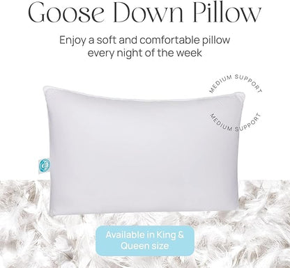 Standard Pillow Pure Dream Firm Pillow, Medium Support Hotel Pillow, Standard Size 20x26 Inch Goose Feather Down Pillows, Pack of 1