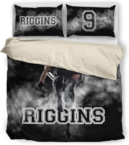Personalized American Football Bedding Set, Kids 3 Piece Duvet Cover Set with Pillow Shams for Teens Boys, NO Comforter, Twin Size for Rugby Lovers (Football 07)