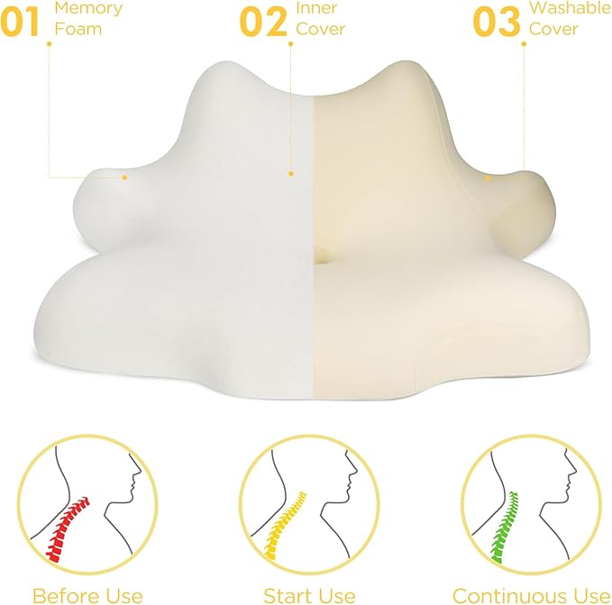 Reading Pillow for Lying, Leaning and Prone, Contour Memory Foam Pillow, Ergonomic Cervical Pillow for Neck and Shoulder Pain Relief, Bed Wedge Pillow Beige