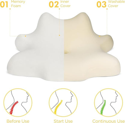 Reading Pillow for Lying, Leaning and Prone, Contour Memory Foam Pillow, Ergonomic Cervical Pillow for Neck and Shoulder Pain Relief, Bed Wedge Pillow Beige