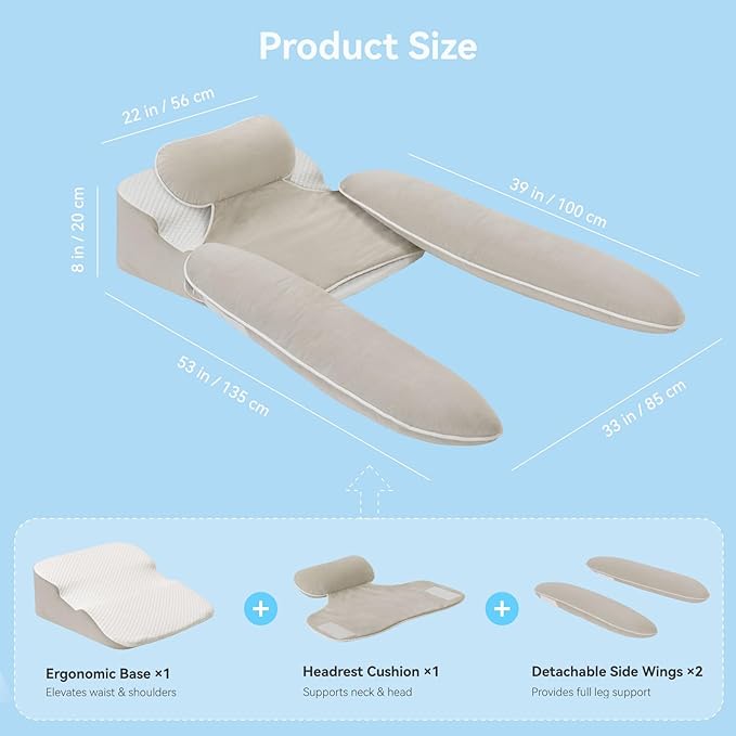 Daneey Adjustable Wedge Pillow for Acid Reflux, Snoring & Shoulder Pain Relief – Ergonomic Side Sleep Support Cushion with Arm Rest and Soft Neck Wedge for Short Rest, Recovery, or Relaxation