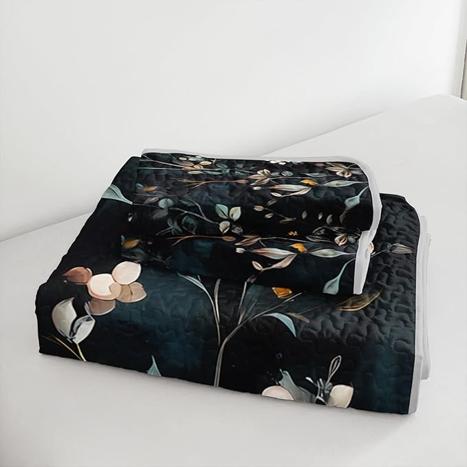 Floral Quilt Set Queen Size,3 Pieces Flower Parrten Bed Sets,Garden Style Soft Lightweight Bedding Set with 2 Pillowcases,Colorful Bedding for Adults Kids.