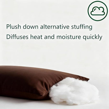 Flat Ultra Thin Bed Pillows Queen Size Pillow Set of 2 Extra Soft Down Alternative for Stomach Side Back Sleeper Coffee Brown 20x30inches