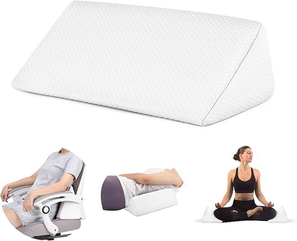 Small Wedge Pillow, Small Wedge Pillow for Sleeping, Foam Wedge for Yoga, Laptop, Memory Foam Positioning, Foam Pillow for Chair, Provide Support and Relieve Fatigue(White-17.7")