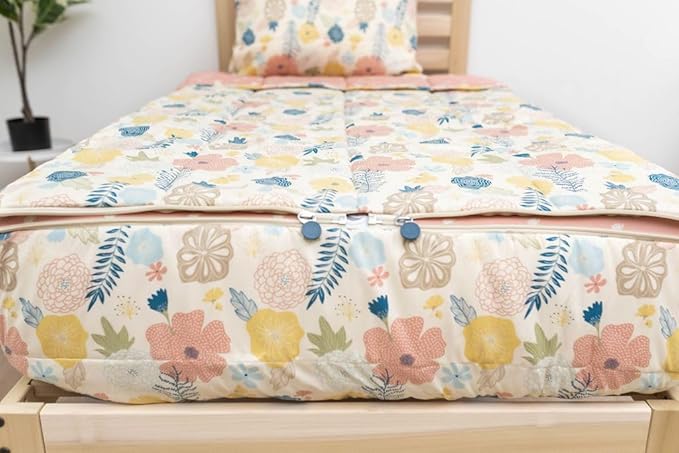 Beddy's Flower Blossoms Girls Durable Zipper Bedding for Kids, Bed in a Bag, Floral Sheets and Comforter, Easy to Make and Wash, Includes Pillowcase and Pillow Sham, Super Soft All Season