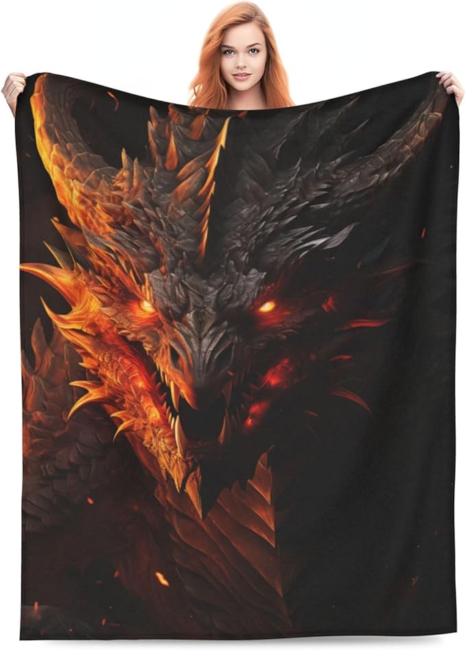 Horror Fire Dragon Blanket Gifts for Adults Boys Flannel Throw Blankets Soft Comfy Lightweight for Home Decor Couch Bed Sofa 60x50 Inches