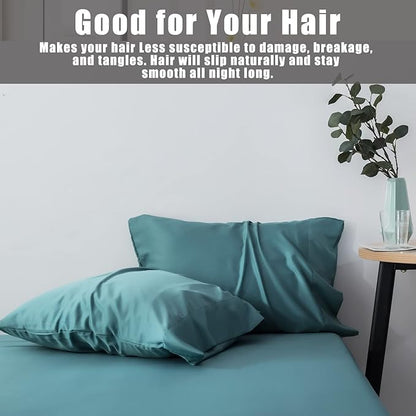 Teal Pillow Cases Standard Size 2 Pack, Bamboo Rayon Cooling Pillowcases with Envelope Closure, Cool Breathable Pillow Case for Hot Sleepers & Night Sweats, 20x26 inches