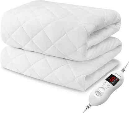 Heated Mattress Pad Full Size, Electric Mattress Pad Cover w/Single Control 8 Heating Settings, Bed Warmer w/ 4 Auto Shut Off Settings, UL Certified, Deep Pocket, Machine Washable, White