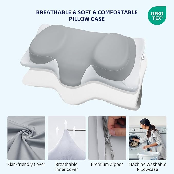 ABLEGRID Dual-Layer Memory Foam Cervical Neck Pillow,Contour Cooling Gel Support Pillow for Neck Shoulder Pain Relief,Ergonomic Orthopedic Adjustable Deep Sleep Bed Pillow for Side,Back,Stomach Sleep