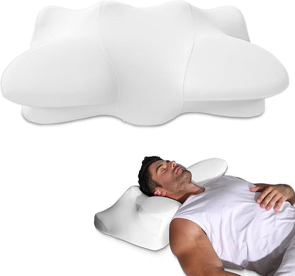 High Profile Cervical Pillow for Neck Support, Ergonomic Memory Foam Pillow for Side Sleepers, Firm Support for Neck Pain Relief – White