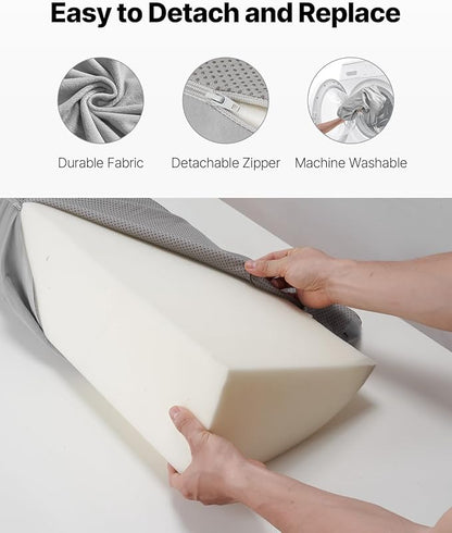 VEVOR Bed Wedge Pillow for Headboard, King Size, 72"x10"x6" Bed Gap Filler, Fill 0-7" Gap Between Headboard and Mattress, 25D Foam Mattress Wedge Headboard Pillow with Side Pocket, for Backrest, Gray