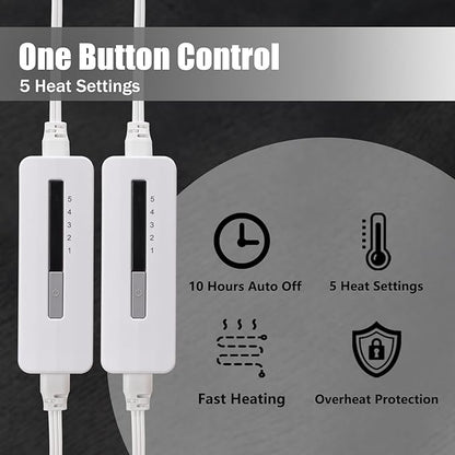 Electric Heated Blanket Queen Size 84"x 90",Dual Control Super Cozy Soft Warm with 5 Heat Levels &10 Hours Auto Off, Home Office Use & Machine Washable, Dark Gray