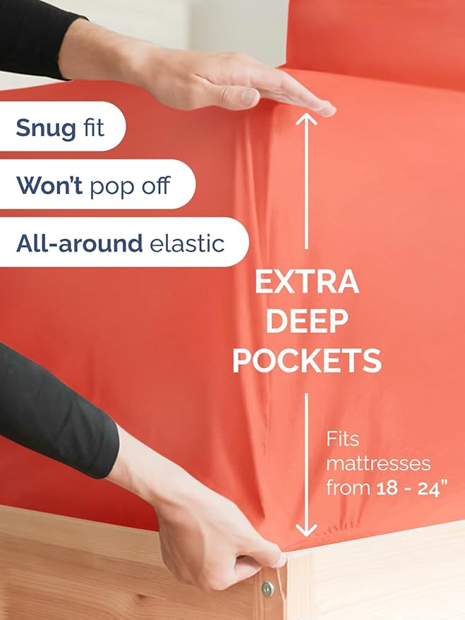 Extra Deep Split King Sheet Set - 7 Piece Breathable & Cooling Sheets - Hotel Luxury Bed Sheets Set - Easy & Secure Fit - Soft, Wrinkle Free & Comfy Sheets Set - Coral Sheet Set w/Extra Deep Pockets