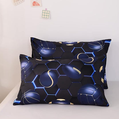 CVHOUSE Football Comforter Set Cover Full Size,Honeycomb Basketball Bedding Set for Boys Teens,Geometric Lightweight Baseball Duvet Cover Set Soft,3 Pieces,Boys Sport Theme Room Decor,Full 79'x89'