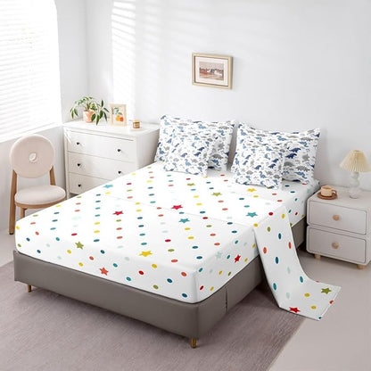 Feelyou Cute Dinosaur 7 Piece Bedding Set Blue Grey Dinosaur Comforter Set with Sheets for Kids Boys Girls Nutrue Palm Tree Bed in a Bag Animal Theme Bed Set Soft Lightweight
