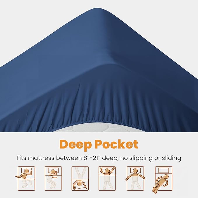 MATBEBY Twin Size Mattress Pad - Cooling Breathable Mattress Topper, Quilted Fitted Mattress Protector, Pillow Top Mattress Cover with 8-21" Deep Pocket, Machine Washable, Navy Blue, 39x75 Inches