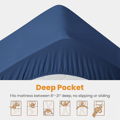 MATBEBY Twin Size Mattress Pad - Cooling Breathable Mattress Topper, Quilted Fitted Mattress Protector, Pillow Top Mattress Cover with 8-21" Deep Pocket, Machine Washable, Navy Blue, 39x75 Inches