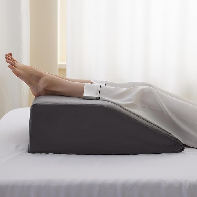 Bedluxe Leg Elevation Pillows, Leg Pillows for Sleeping, Cooling Gel Memory Foam Top, Wedge Pillow for Legs, Leg Wedges for Circulation, Swelling, After Surgery - Removable Cover (8 Inch, Dark Grey)