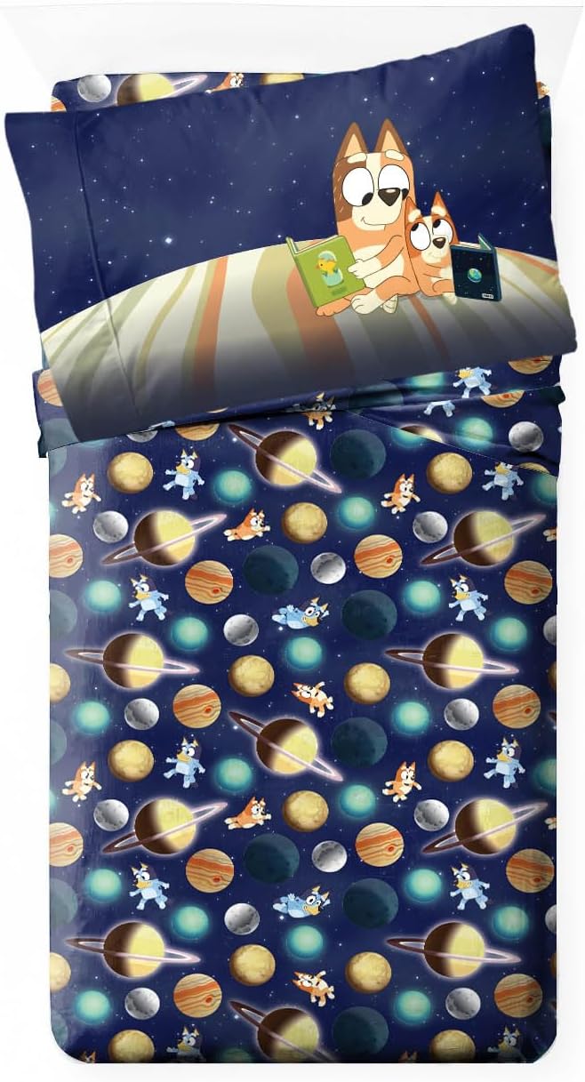 Jay Franco Kids Comforter Set Includes Sheets and Pillow Covers - Soft and Cozy Bed Set for Stylish Room Decor, Blue - Bluey & Bingo, 4 Piece Toddler