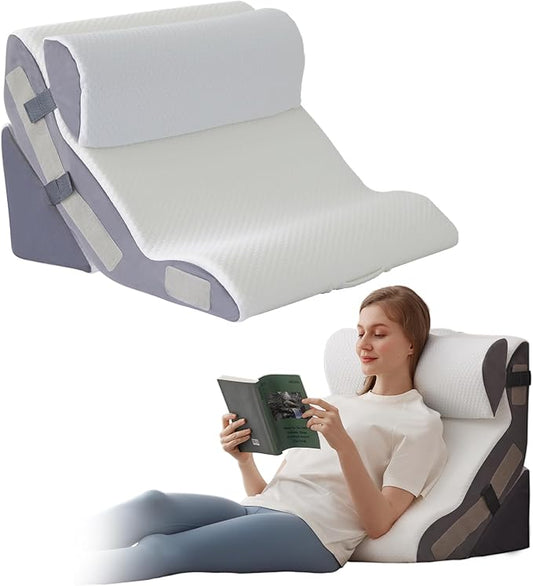 3PCS Wedge Pillow Set for After Surgery, Back Pillow for Bed Sitting up, 10-in-1 Foam Wedge Pillow for Acid Reflux & Back Pain Relief, Post Surgery Pillow for GERD & Snoring, White